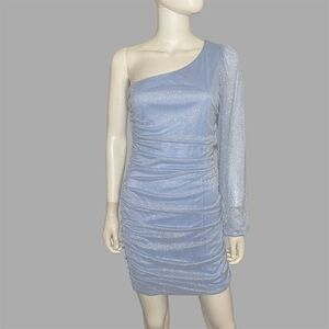 Jump Apparel Baby Blue One-Shoulder Ruched Body‎ Con Mini Dress